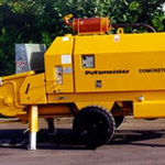 Used Putzmeister BSA trailer pump for concrete. Used engineering foundation equipment for